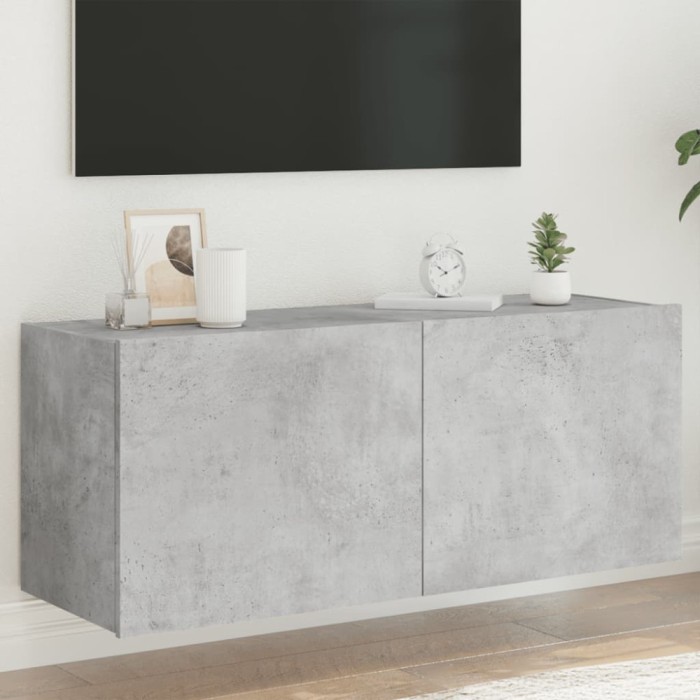 vidaXL Comodă TV de perete cu lumini LED, gri beton, 100x35x41 cm