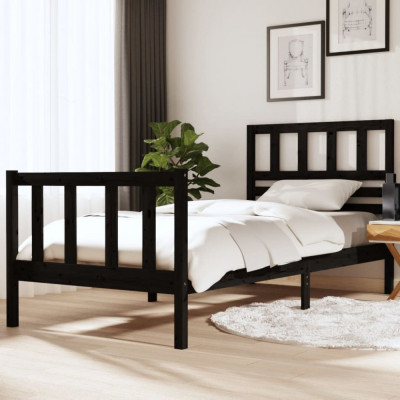 vidaXL Cadru de pat Single, negru, 90x190 cm, lemn masiv foto
