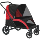 PawHut Cărucior Pliabil pentru C&acirc;ini de Talie Mare cu Roți Detașabile, Pernă și Lese de Siguranță, 124x67x100 cm, Negru | Aosom Romania