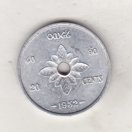 bnk mnd Laos 20 cents 1952 ,xf+