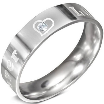 Inel din oțel - FOREVER LOVE și zirconiu, 6 mm - Marime inel: 62 foto