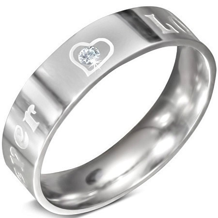Inel din oțel - FOREVER LOVE și zirconiu, 6 mm - Marime inel: 62