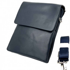 Geanta messenger barbati din piele, Culoare Navy, 19.5x24x 3/6 cm