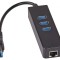 Adaptor USB 3.0 la Ethernet și Hub USB 3-Porturi 1000Mbps