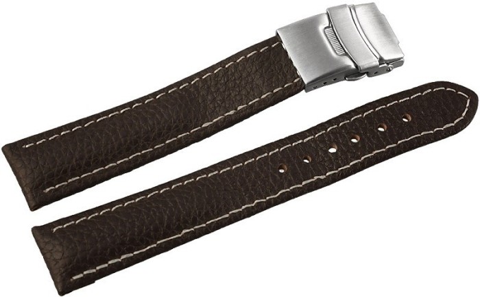 Curea Ceas Piele Naturala Bizonata Maro Deployant Cusatura Alba 16mm - 24mm 8162712001