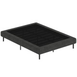 HOMCOM Somier tapițat 140x190 cm, cadru de pat cu husă din chenille, 10 lamele lemn, 9 picioare stabile, gri | Aosom Romania