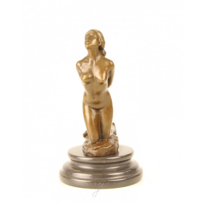 Nud ingenunchiat - statueta erotica din bronz pe soclu din marmura SL-103 foto