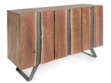 Cumpara ieftin Comoda lemn natur cu insertie metal gri si picioare fier gri Aron 145 cm x 40 cm x 85 h