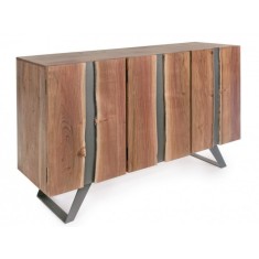 Comoda lemn natur cu insertie metal gri si picioare fier gri Aron 145 cm x 40 cm x 85 h