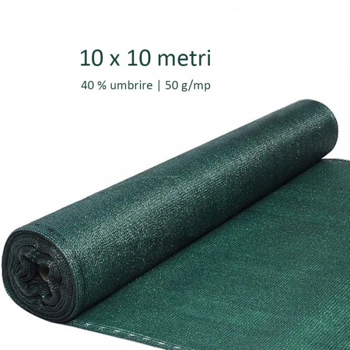 Plasa umbrire, 10x10 m, grad umbrire 40%, densitate 50 g/mp, HDPE