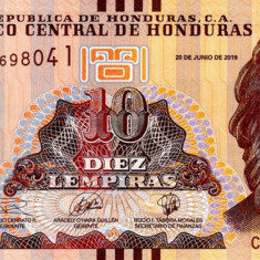 HONDURAS █ bancnota █ 10 Lempiras █ 2019 █ P-99 █ UNC █ necirculata