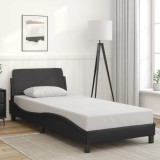 VidaXL Cadru de pat cu tăblie, negru, 90x200 cm, piele ecologică