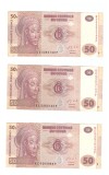 3 x Bancnota Congo 50 francs/franci 30 iunie 2013, serie consecutiva, aUNC