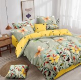 Cumpara ieftin Lenjerie de pat pentru o persoana cu husa elastic pat si 2 fete perna patrata, Ida, bumbac mercerizat, multicolor