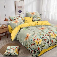 Lenjerie de pat pentru o persoana cu husa de perna patrata, Ida, bumbac mercerizat, multicolor