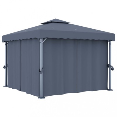 vidaXL Pavilion cu perdea, antracit, 3 x 3 m, aluminiu foto