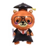 Balon din folie metalizata, flippy, figurine, model ursulet absolvent, 70 cm, ambalaj individual, pai inclus, umflare cu aer sau heliu, maro negru