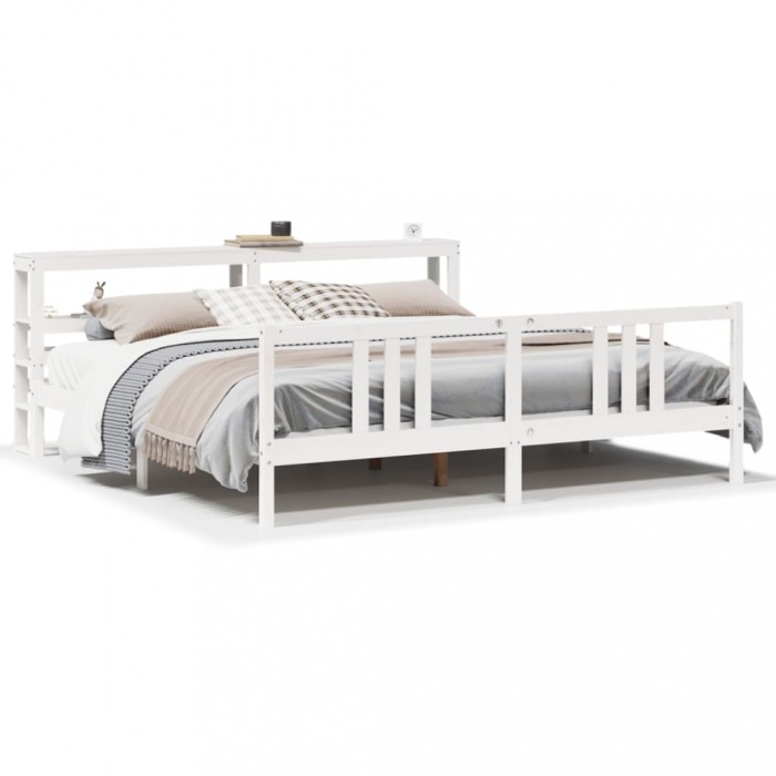 Gossi cadru pat cu tablie 200x200 cm, alb, lemn masiv de pin