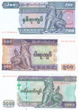 Bancnota Myanmar 200, 500 si 1.000 Kyats (2004) - P78-80 UNC ( set x3 )