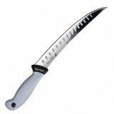 Cumpara ieftin Cutit macelar gri 38 cm, lama curbata 24 cm cu alveole, 147 g, otel inoxidabil, maner ergonomic, pentru portionare si fasonare carne