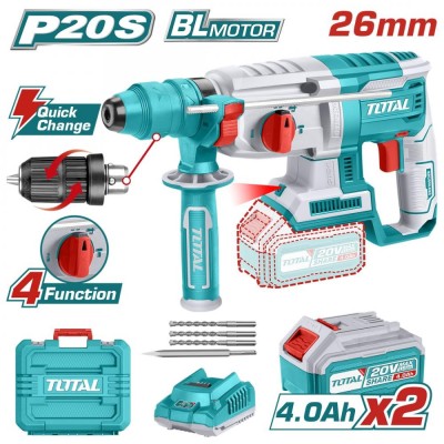 TOTAL - CIOCAN ROTOPERCUTOR - 2J - LI-ION - 20V - MOTOR FARA PERII CU ACUMULATOR SI ACCESORII PowerTool TopQuality foto