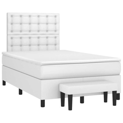 vidaXL Pat box spring cu saltea, alb, 120x190 cm, piele ecologică 3270452 foto