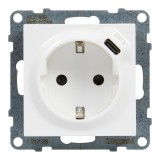 Priza schuko simpla + priza USB C 1.5A Legrand New Suno 721129, incastrata, contact de protectie, alb