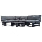 Cumpara ieftin Set mobilier grădină din paleți cu perne gri, 4 piese, lemn