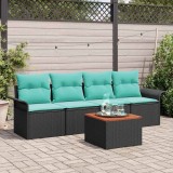 vidaXL Set de canapele pentru grădină cu pernă 5 pcs Negru poliratan 3347263