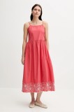 United Colors of Benetton rochie din bumbac culoarea roz, midi, evazati, 4KUSDV0B7