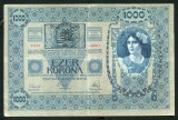 q499 UNGARIA ROMANIA 1000 KORONA 1912 CU TIMBRU SPECIAL STAMPILAT IN TRANSILVANIA VF