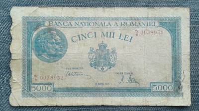 5000 lei 20 martie 1945 Romania / 5.000 filigran vertical seria 0938932 foto