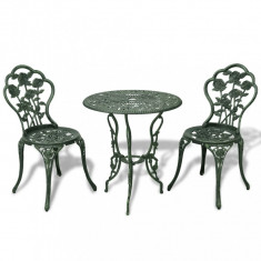 vidaXL Set mobilier de bistro, 3 piese, verde, aluminiu turnat