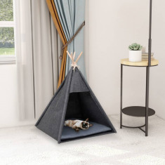 Cort de pisici teepee cu geanta, negru, 60x60x70 cm, fetru foto