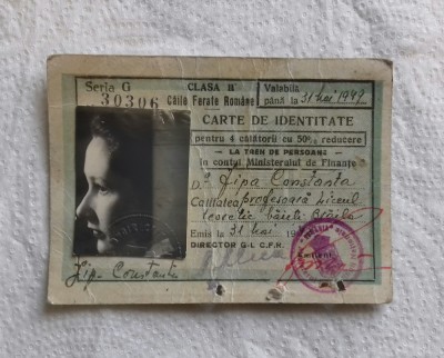 CARTE DE IDENTITATE PENTRU 4 CALATORII CFR 1948 foto