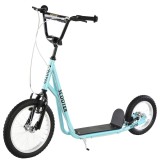 HOMCOM Trotinetă patinette cu roți mari pneumatice &Oslash; 40 și 30 cm &Icirc;nălțime Ghidon reglabil Fr&acirc;nă AV/AR cric Oțel, Albastru | Aosom Romania
