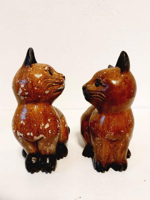 2 pisici ceramica, decor, design mid century, 18cm inaltime