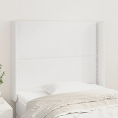vidaXL Tăblie de pat cu aripioare, alb, 93x16x118/128 cm, piele eco