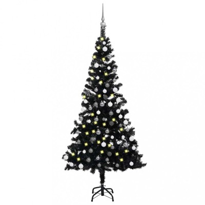vidaXL Brad Crăciun pre-iluminat cu set globuri, negru, 180 cm, PVC 3077676 foto