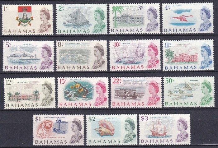 DB1 Colonii QE II 1967 Bahamas Corabii Fauna Marina Transporturi 15 v. MNH