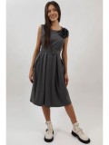 ROCHIE MIDI TIP SARAFAN CU FLOARE IN RELIEF CUREA IN TALIE MALLY TALIE UNICA Gri