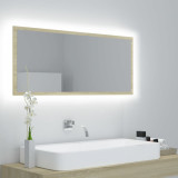 Oglindă de baie cu LED, stejar sonoma, 100x8,5x37 cm, acril, vidaXL