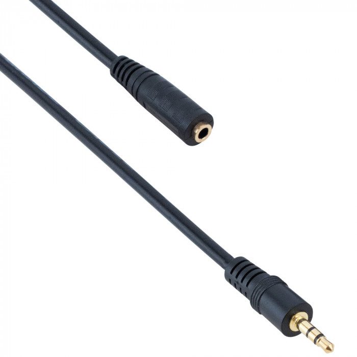 Cablu audio Detech Jack 3.5mm Mama Tata Prelungitor, 3m, Stereo, negru, calitate deosebita, contacte aurite