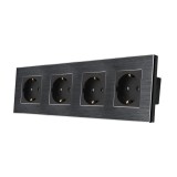 Priza schuko cvadrupla Luxion LX-4MP010A-B, incastrat, contact de protectie, rama din aluminiu inclusa, negru