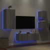 VidaXL Comode TV de perete cu lumini LED, 4 piese, gri sonoma