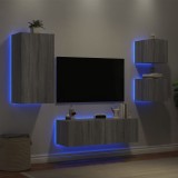 VidaXL Comode TV de perete cu lumini LED, 4 piese, gri sonoma