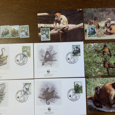 honduras - maimute - serie 4 timbre MNH, 4 FDC, 4 maxime, fauna wwf