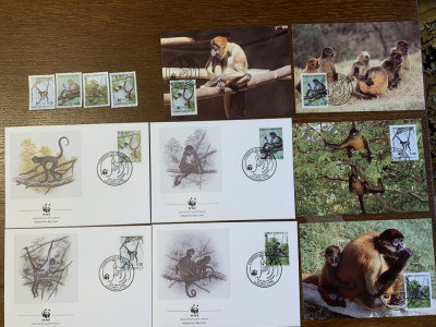 honduras - maimute - serie 4 timbre MNH, 4 FDC, 4 maxime, fauna wwf foto