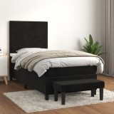 Cumpara ieftin Pat box spring cu saltea, negru, 90x200 cm, catifea