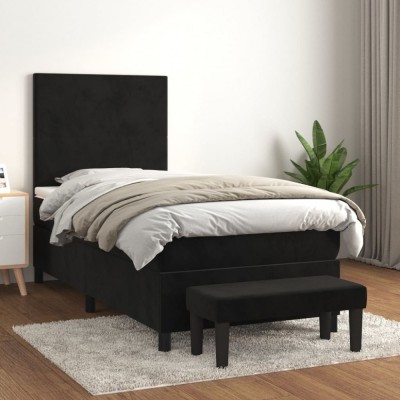 vidaXL Pat box spring cu saltea, negru, 90x200 cm, catifea 3137703 foto